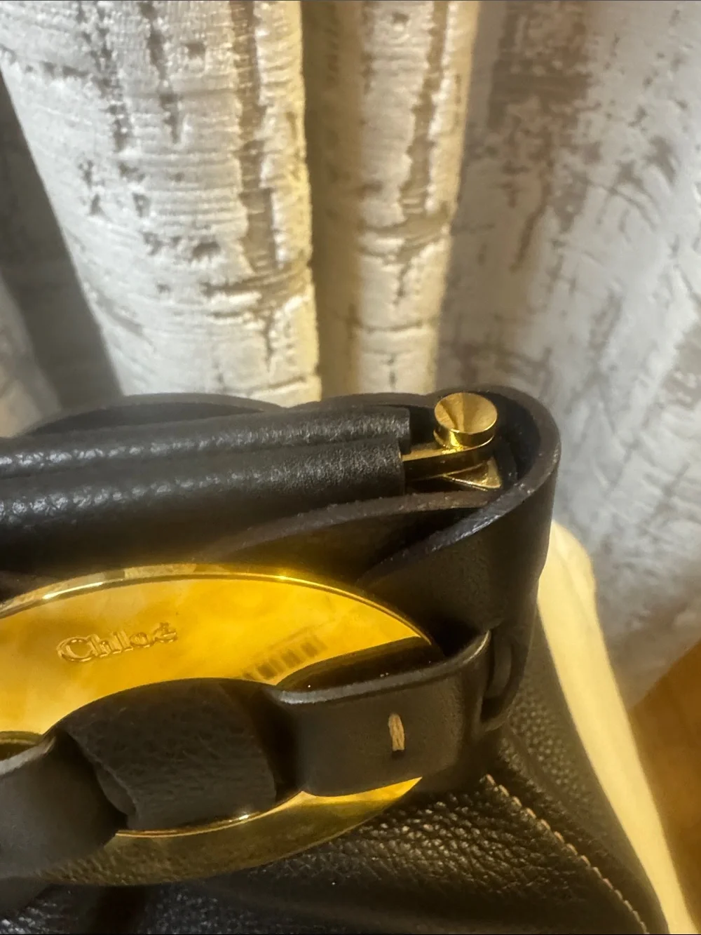 Chloé Black Pebbled Leather Clutch with Gold Disc Accent BRAND NEW with tags